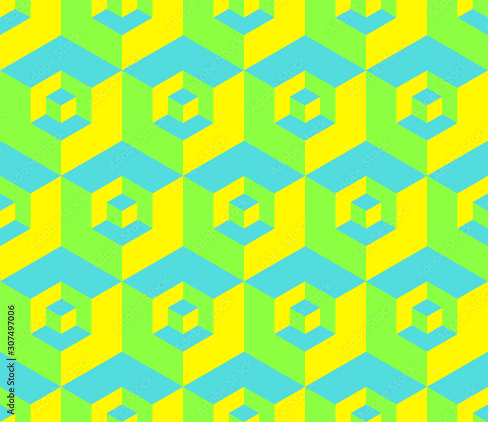Poster Trendy abstract pattern with isometric cubes for concept design. Technology concept vector. Geometric background, simple illustration. Business abstract background. Isometric cubes. Vector template.