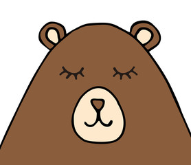 Vector hand drawn doodle sketch brown bear face isolated on white background