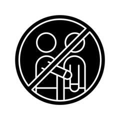 Avoid contact with people glyph icon. No human touch. Stop virus spread. Common cold. Healthcare. Epidemic prevention. Grippe caution. Silhouette symbol. Negative space. Vector isolated illustration