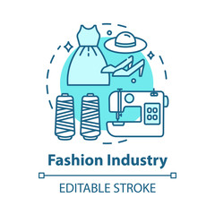 Fashion industry concept icon. Clothing business. Workshop for tailoring clothes and shoes. Sewing idea thin line illustration. Vector isolated outline drawing. Editable stroke