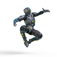 reptilian officer doing a nice jump in white background