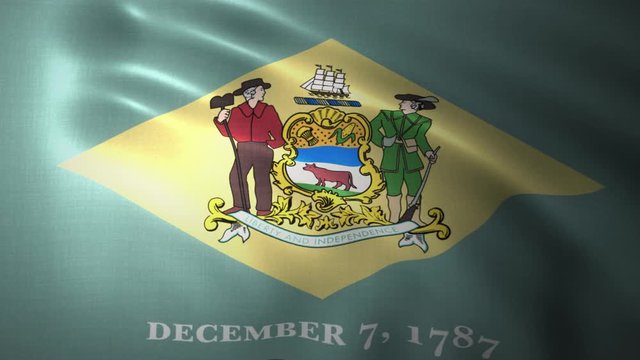 Waving flag of Delaware. Close-up, loopable 3D animation