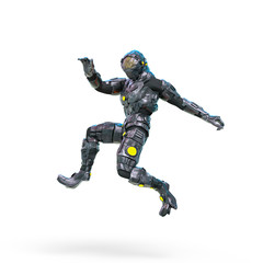 reptilian officer jumping in white background