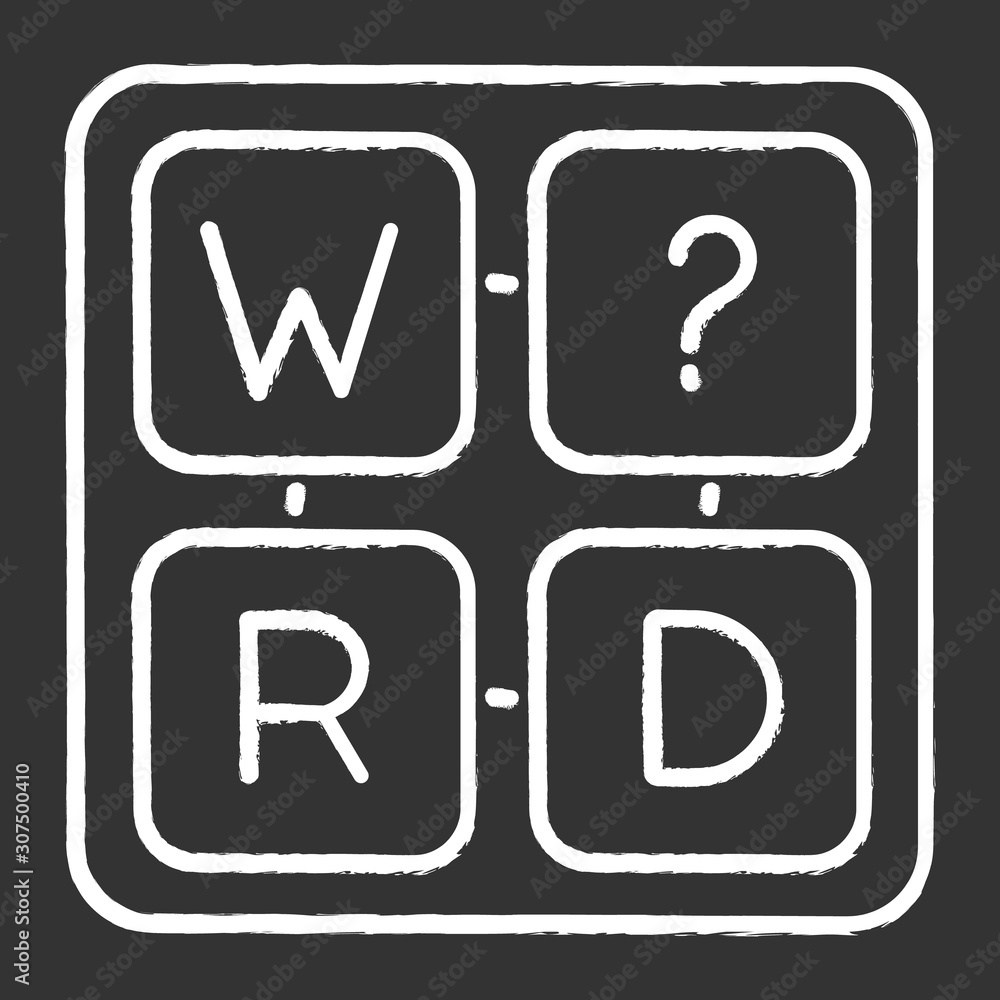 Poster missing letter puzzle chalk icon. word game. mental exercise. challenge. language, vocabulary test. 
