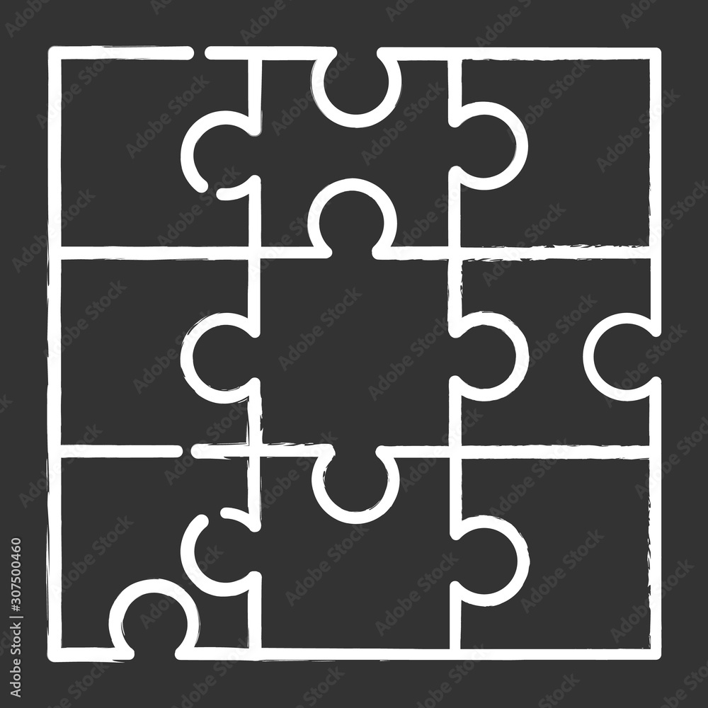 Poster jigsaw puzzle chalk icon. tiling, assembly game. interlocking pieces. mental exercise. ingenuity, in