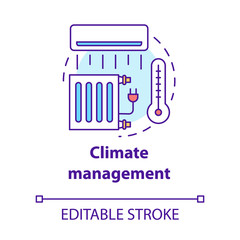 Climate management concept icon. Smart house idea thin line illustration. Innovative technology for apartment. Heating and temperature control. Vector isolated outline drawing. Editable stroke