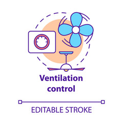 Ventilation control concept icon. Smart house idea thin line illustration. Innovative technology for apartment. Fresh air management. Vector isolated outline drawing. Editable stroke