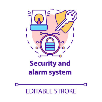 Security And Alarm System Concept Icon. Smart House Idea Thin Line Illustration. Innovative Technology For Apartment. Burglary And Robbery Protection. Vector Isolated Outline Drawing. Editable Stroke