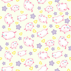 Seamless pattern with cute funny kawaii kittens. Vector illustration