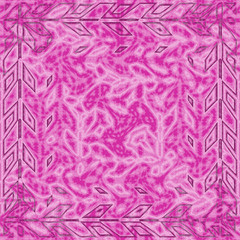Oriental abstract ornament. Pink frame template for carpet, textile. Pink pattern with frame of leaves.