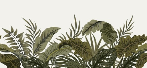 Fototapeta premium Tropikalne liście palmowe, dżungla pozostawia bezszwowe tło kwiatowy wzór.