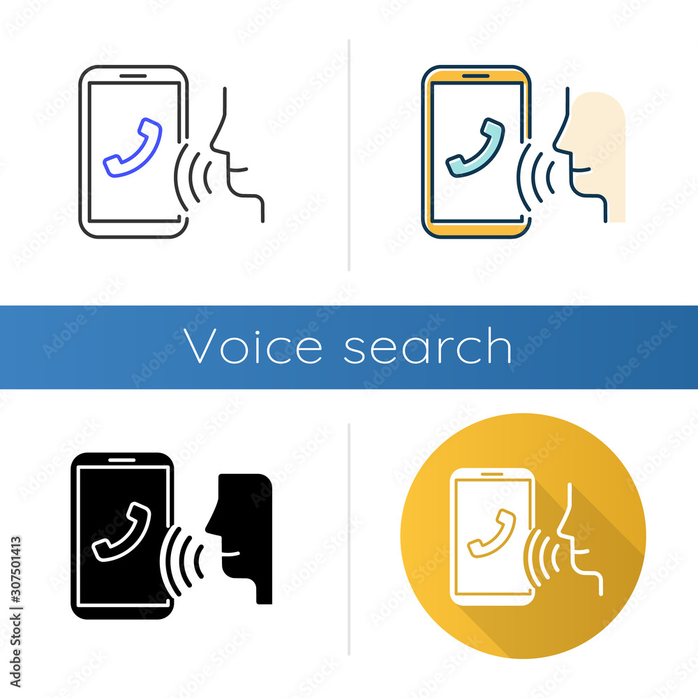 Poster voice dialing icons set. smartphone call idea. voice control, speech recognition.phone conversation.
