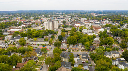 Overcast Day Aerial View over the Urban Downtown Area of Bowling Green Kentucky