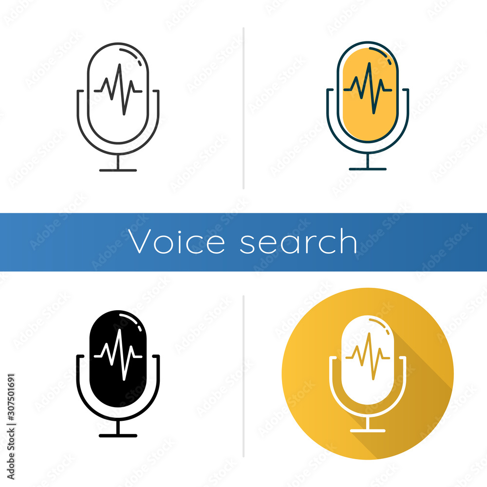 Poster voice recording process icons set. sound recorder idea. soundwave, waveform, speaker. speech signal.