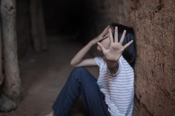 Stop violence and abused children.traumatized children concept.