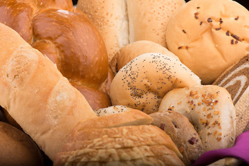 Assortment of Freshly baked bread and other bakery items