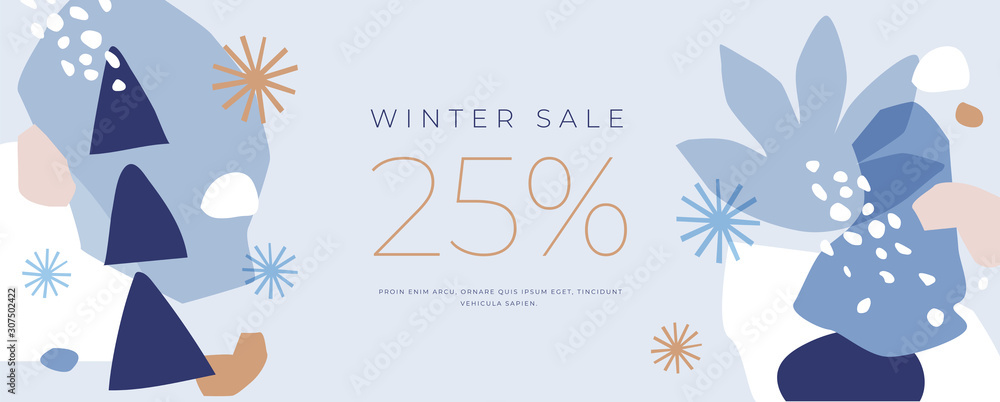 Aufkleber horizontal banner with holiday discounts. winter abstract pattern. chaotic spots with natural colorf