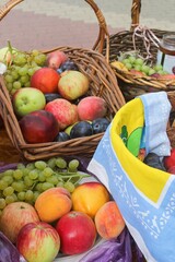 Baskets of ripe fruit on harvest day