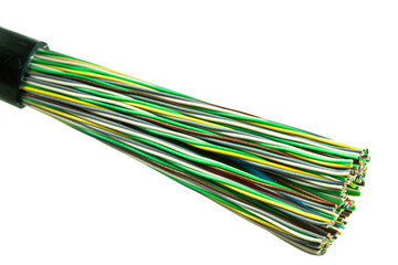 Close-up telecommunication cable isolated on white background