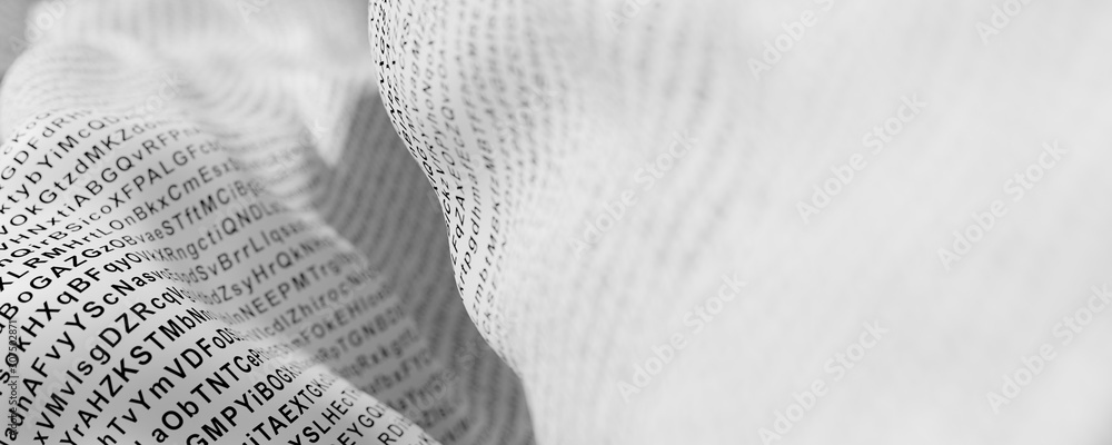 Poster random letters on an abstract white surface, original 3d rendering