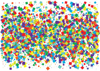 Festive color square confetti background. Abstract frame confetti texture for holiday, postcard, poster, website, carnival, birthday, children's parties. Cover confetti mock-up. Wedding card layout