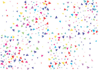 Festive color triangle confetti background. Abstract frame confetti texture for holiday, postcard, poster, website, carnival, birthday, children's parties. Cover confetti mock-up. Wedding card layout