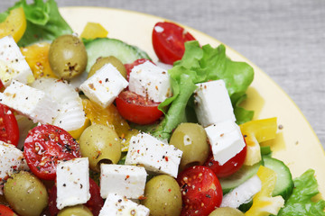 Traditional Greek salad on the plate