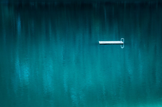 High angle view of springboard over Sylvenstein Lake, Bavaria, Germany