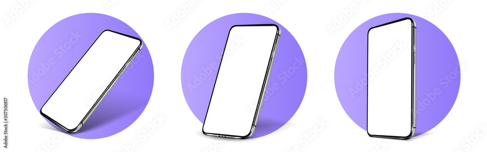 Wall mural smartphone frameless blank screen mockup template perspective view.realistic smartphone mockup. mobi