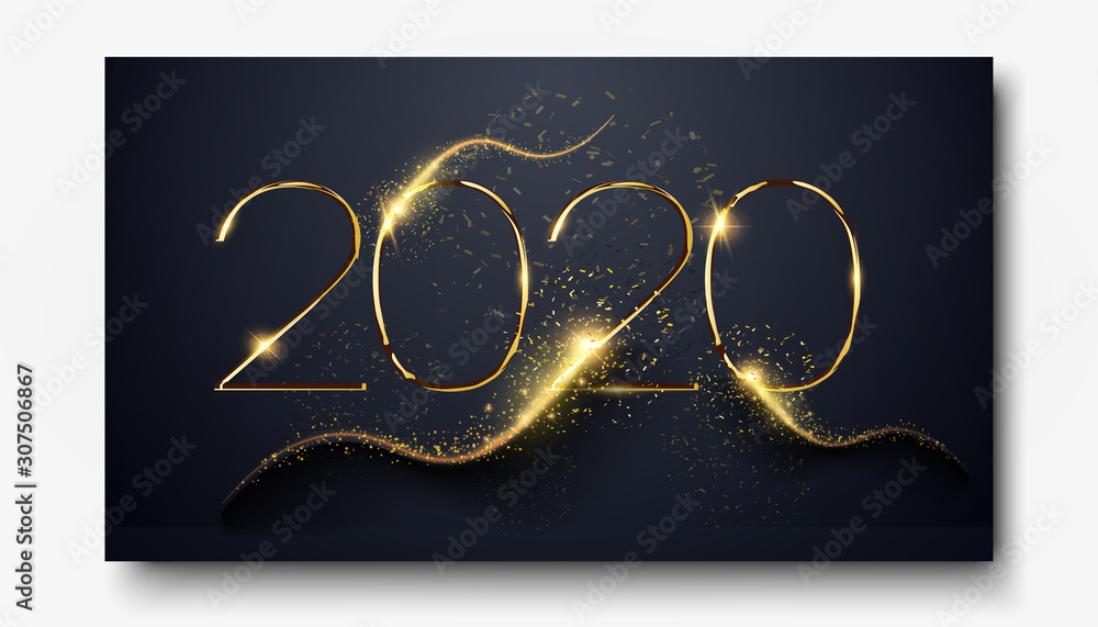 Aufkleber happy new year 2020. number 2020 written sparkling sparklers isolated on black background. new year 
