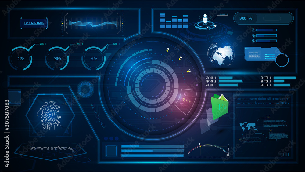 Poster futuristic hud ui virtual system computing technology innovation concept background template