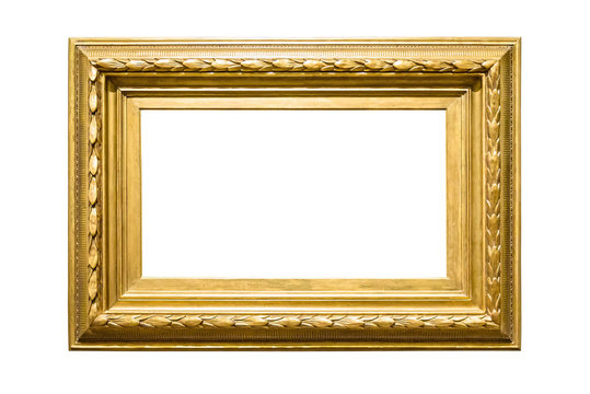 Landscape golden decorative picture frame on white background