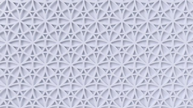 Arabesque looping geometric pattern. White islamic 3d motif. Arabic oriental animated background.