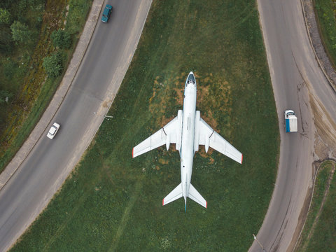 Aerial view of airplane flying over land, Moscow, Russia