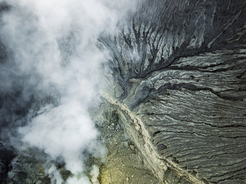 Indonesia, Java, Aerial view of clouds of gas over Ijen volcano