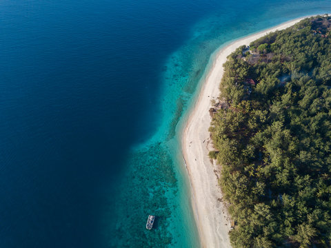 Drone shot of Gili Meno island, Bali, Indonesia