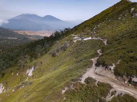Indonesia, Java, Dirt road across ridge of Ijen volcano