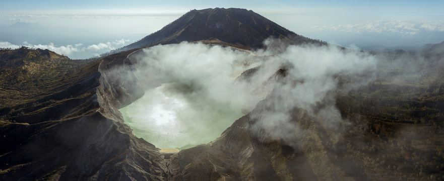 Indonesia, Java, aerial view of Ijen volcano