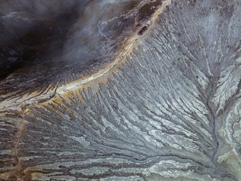 Indonesia, Java, Aerial view of rock formation along ridge of Ijen volcano