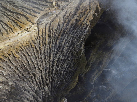 Indonesia, Java, Aerial view of rock formation along ridge of?Ijen?volcano