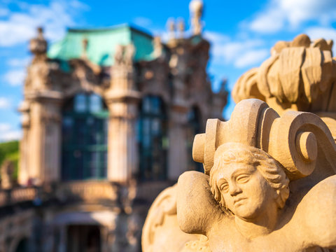 Close-up of statue against Zwinger palace in Dresden, Germany