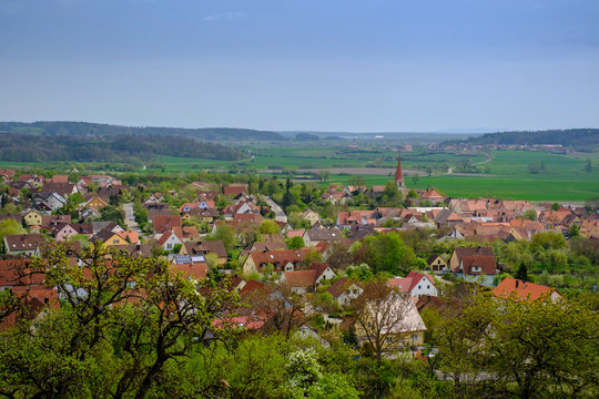 High angle view of houses on landscape against sky in Bavaria, Germany