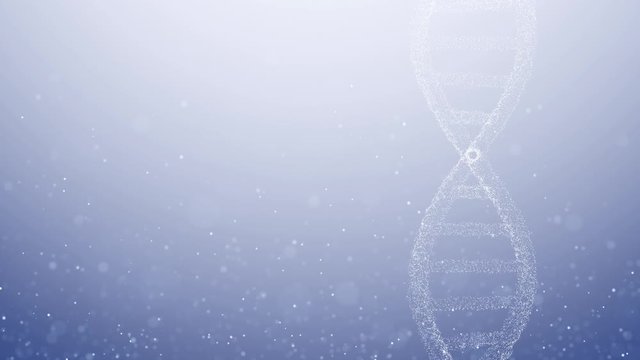 Bright shiny bokeh background with dna structure rotation. Copy space animation.