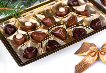 chocolate pralines with Christmas tree