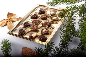 chocolate pralines with Christmas tree