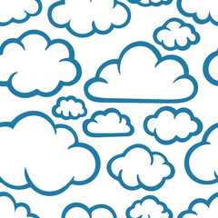 Clouds seamless pattern. Hand drawn clouds endless background. Clouds sketch drawing texture. Cartoon style doodle clouds pattern. 