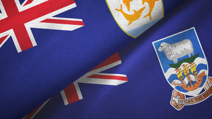 Anguilla and Falkland Islands two flags textile cloth, fabric texture