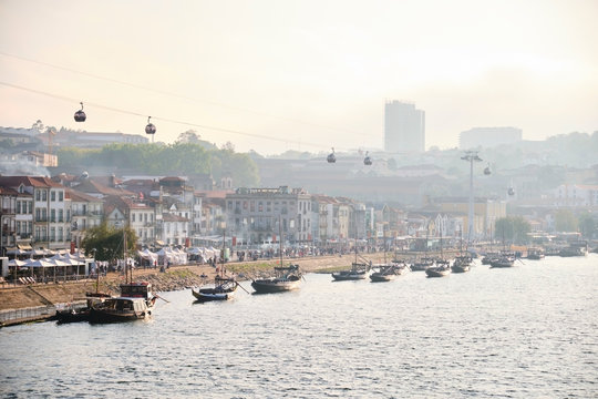 Portugal, Porto, Vila Nova de Gaia, Rabelo boats seen from Douro river
