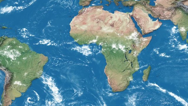Realistic earth world map. Detailed world atlas animation. Zoom out.