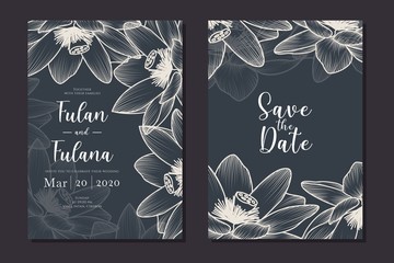 wedding invitation card set abstract doodle hand drawn floral daisy flower sketch vintage retro decoration ornament frame greeting poster background mockup template vector illustration
